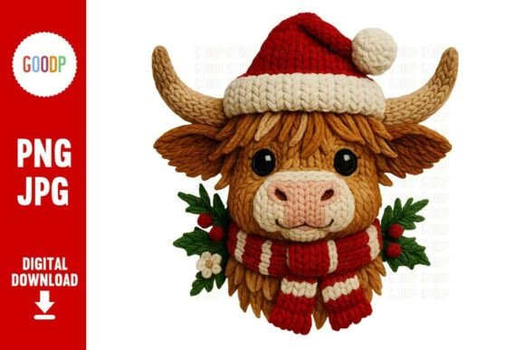 Charming Crochet Highland Cow Santa PNG