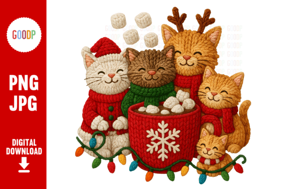 Crochet Cats Cocoa Party Png: A Charming Illustration for Festive Graphics