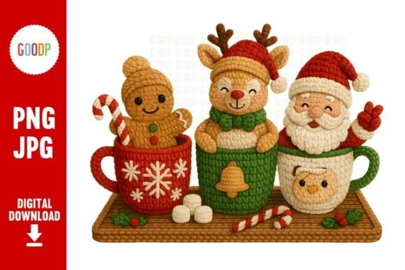 Crochet Cocoa Trio Santa Reindeer Png: Festive Graphics for Handmade Creations