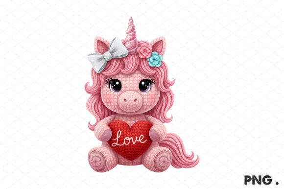 Crochet Faux Yarn Valentine Unicorn Png: A Charming Graphics Illustration