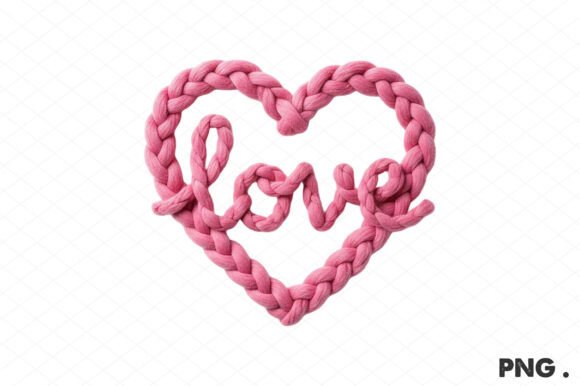 Crochet Style Pink Heart Valentine Png for Graphics & Illustrations