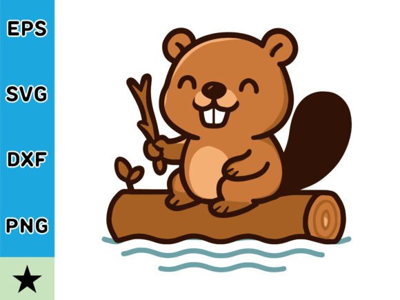Cute Beaver Sitting on a Floating Log: A Charming Graphics Illustration