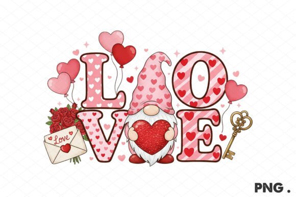 Cute Gnome Valentines PNG for Graphics and Illustrations