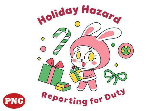 Cute Holiday Hazard Bunny Png for T-Shirt Designs and Graphics