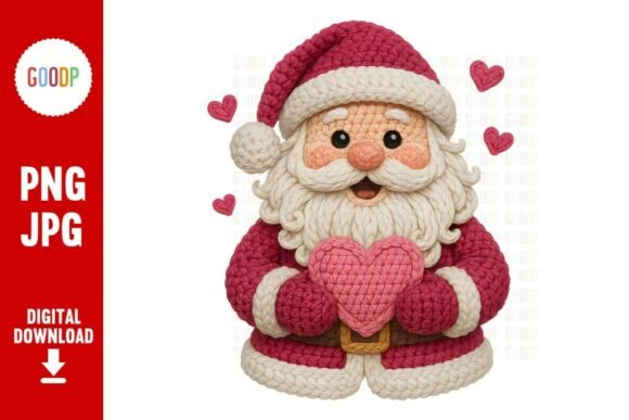 Pink Heart Crochet Santa PNG: A Charming Illustration for Creative Graphics