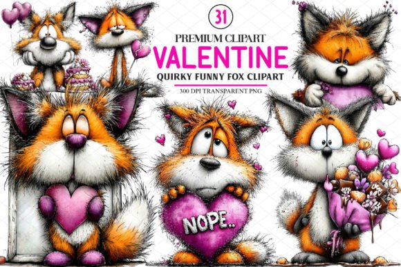 Quirky Funny Valentine Fox Clipart for Graphics & Illustrations