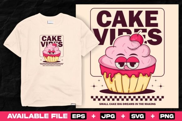 Retro Cartoon Cupcake Print Design for T-Shirts and Graphics