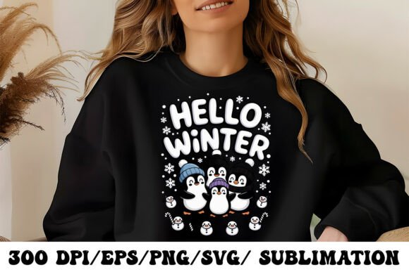 Trendy Winter Typography – “Hello Winter” for T-Shirt Designs and Graphics