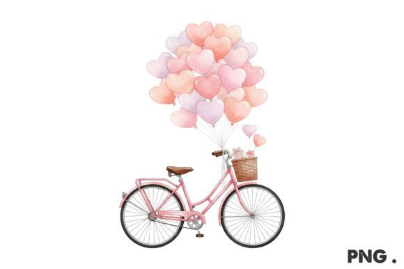 Valentine Bicycle with Heart Balloon PNG: A Charming Graphics Asset