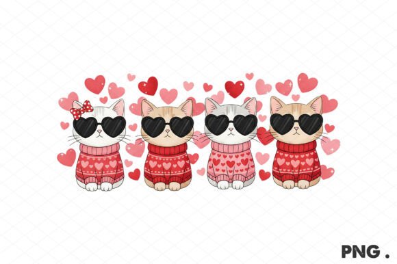 Valentine Cats PNG Heart Sunglasses: A Charming Graphics Asset