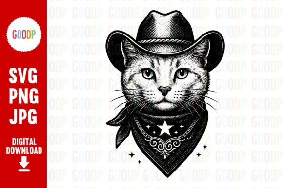 Vintage Cowboy Cat Png: A Charming Graphic for Local Brands