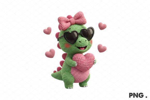 Yarn Crochet T-Rex Valentine's PNG: A Charming Illustration for Creative Projects